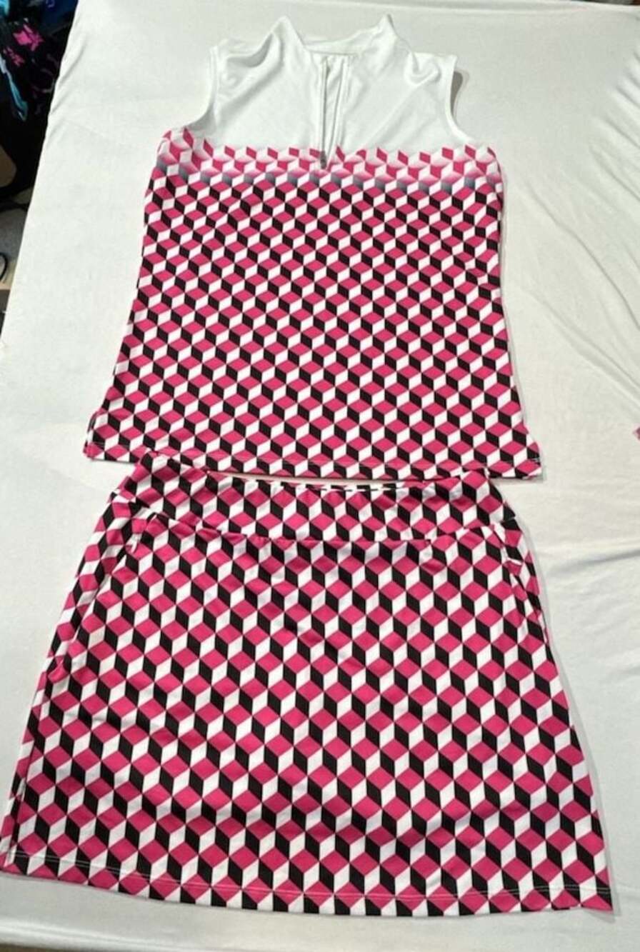 #545 Tail Tech Golf Tennis Set Sleeveless 1/4 Zip Top & Skort in Pink Black